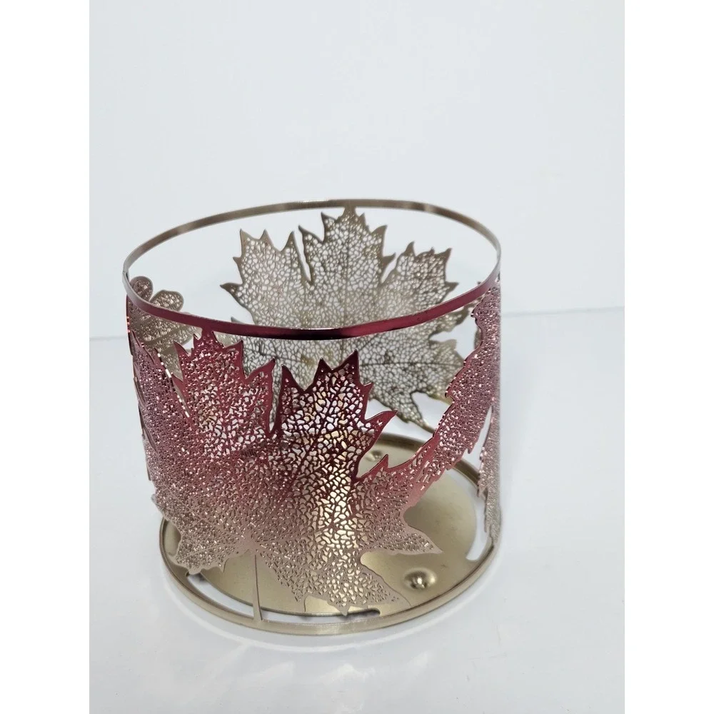 Bath Body Works Ombre Maple Leaves 3 Wick Candle Holder Fall Autumn Metal Sleeve